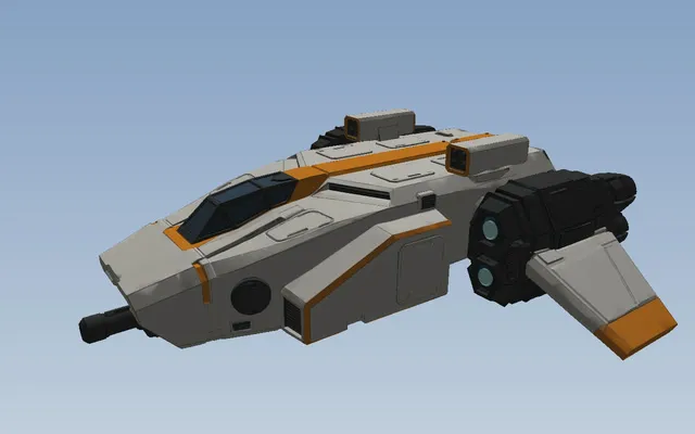 The Brute's textured model, white with orange stripes and twin rear engines