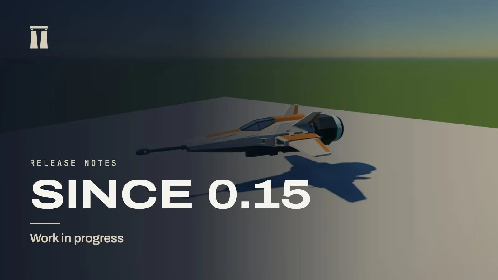 Release notes card for the work since 0.15, over the textured Sniper hovering above the ground