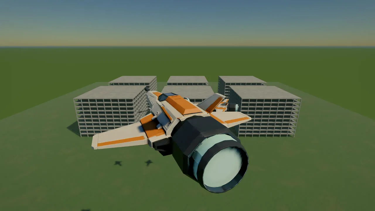The nearest of the six test Snipers, 8 m from the camera, in front of the test city’s buildings