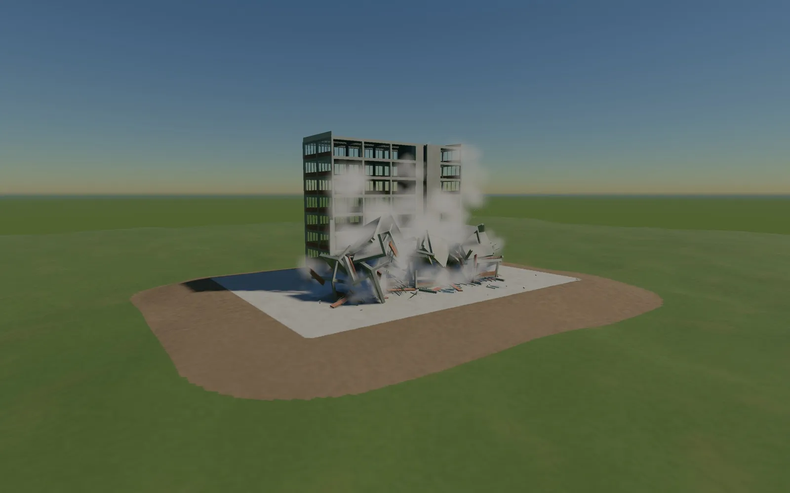 An office building collapsing in a cloud of dust in an early test scene, September 29