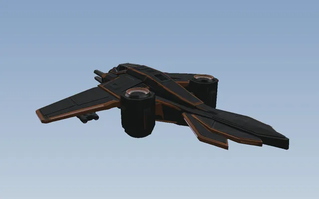 The copper Raven's textured model, a dark fighter with copper trim and two lift fans
