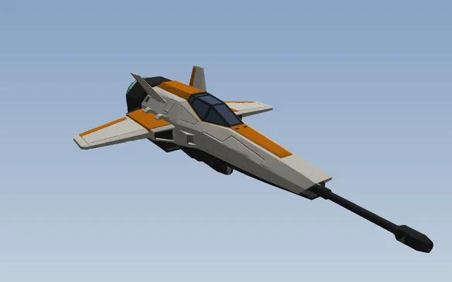 The Sniper, a slim white and orange fighter with swept wings and a long cannon